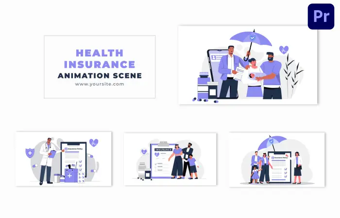 Health Insurance Flat 2D Style Character Animation Scene